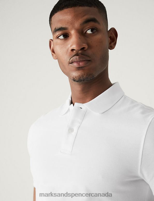 Men White Clothing Marks & Spencer Slim Fit Pure Cotton Pique Polo Shirt 20VTD6430 - Marks and Spencer Canada locations