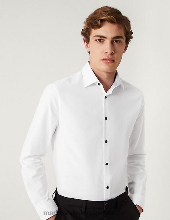 Men White Clothing Marks & Spencer Slim Fit Pure Cotton Textured Shirt 20VTD6874 - Marks and Spencer Canada locations