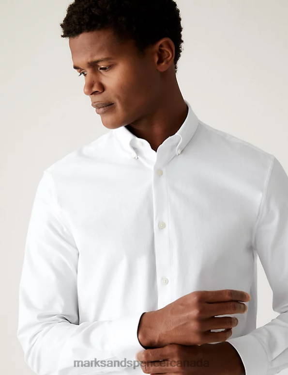 Men White Clothing Marks & Spencer Slim Fit Ultimate Shirt with Stretch 20VTD5657 - Marks and Spencer Canada locations