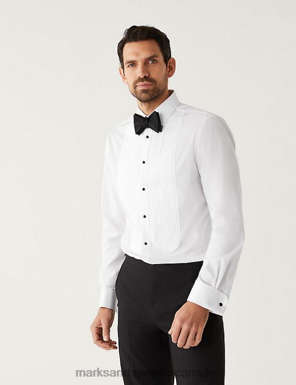 Men White Clothing Marks & Spencer Tailored Fit Easy Iron Pure Cotton Shirt 20VTD6068 - Marks and Spencer Canada locations