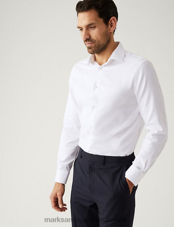 Men White Clothing Marks & Spencer Tailored Fit Pure Cotton Herringbone Shirt 20VTD6291 - Marks and Spencer outlet