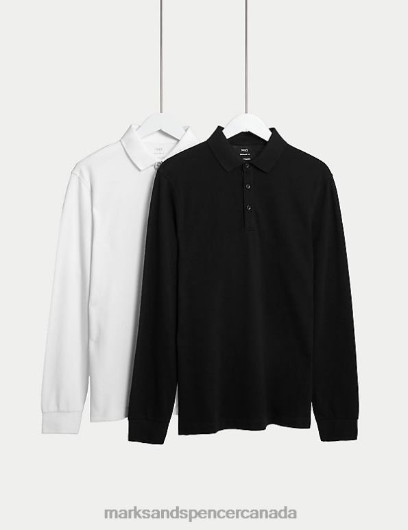 Men White Mix Clothing Marks & Spencer 2pk Pure Cotton Long Sleeve Polo Shirts 20VTD5084 - Marks and Spencer online