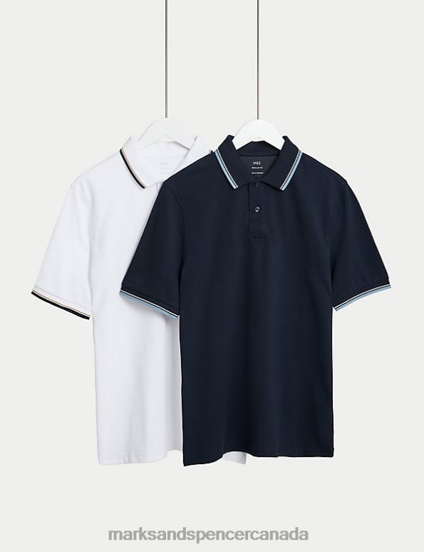 Marks and Spencer near me - Men White Mix Clothing Marks & Spencer 2pk Pure Cotton Tipped Polo Shirts 20VTD4799