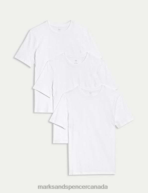 Marks and Spencer Canada - Men White Mix Clothing Marks & Spencer 3pk Slim Fit Pure Cotton Crew Neck T-Shirts 20VTD4797