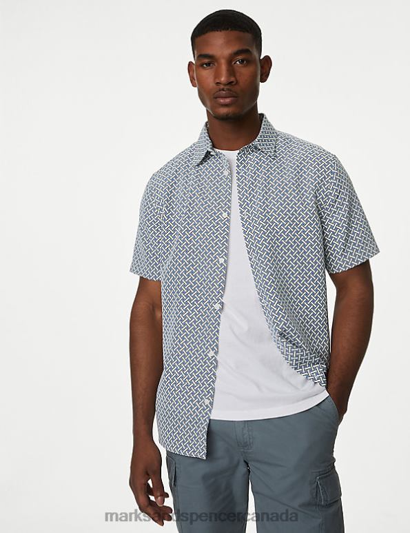 Marks and Spencer Canada - Men White Mix Clothing Marks & Spencer Geometric Print Shirt 20VTD5590