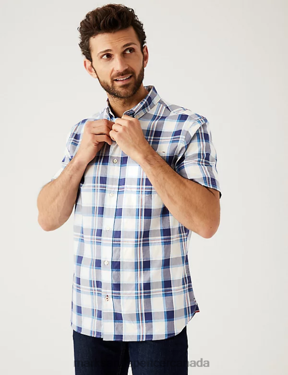 Marks and Spencer Canada - Men White Mix Clothing Marks & Spencer Pure Cotton Check Shirt 20VTD7104