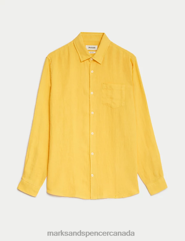 Marks and Spencer sale - Men Yellow Clothing Marks & Spencer Luxurious Pure Linen Long Sleeve Shirt 20VTD6116