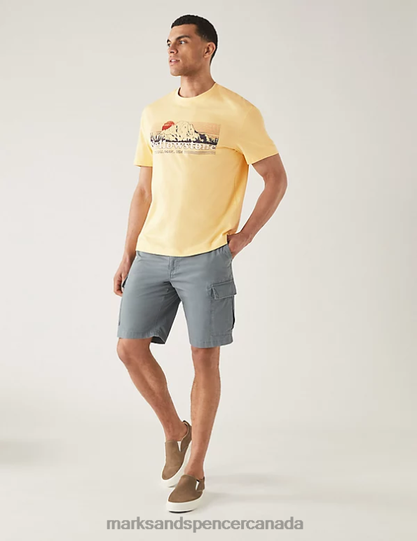 Marks and Spencer sale - Men Yellow Clothing Marks & Spencer Pure Cotton stone Graphic T-Shirt 20VTD6842