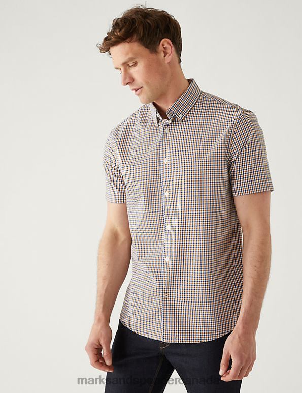 Marks and Spencer near me - Men Yellow Mix Clothing Marks & Spencer Pure Cotton Gingham Shirt 20VTD6312