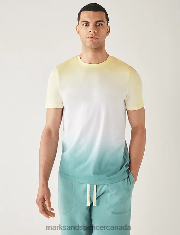 Men Yellow Mix Clothing Marks & Spencer Pure Cotton Ombre T-Shirt 20VTD6316 - Marks and Spencer online