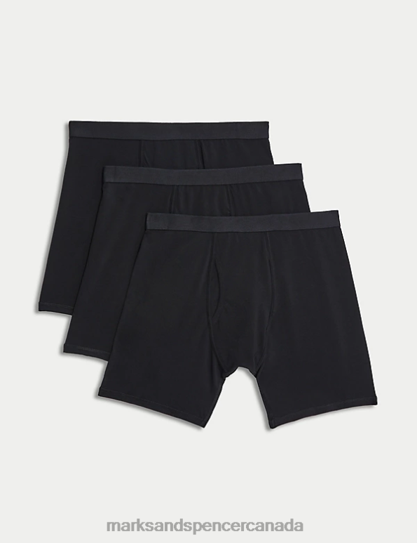 Men Black Clothing Marks & Spencer 3pk Longer Length Cotton Cool & Fresh Trunks 20VTD7108 - Marks and Spencer Canada locations