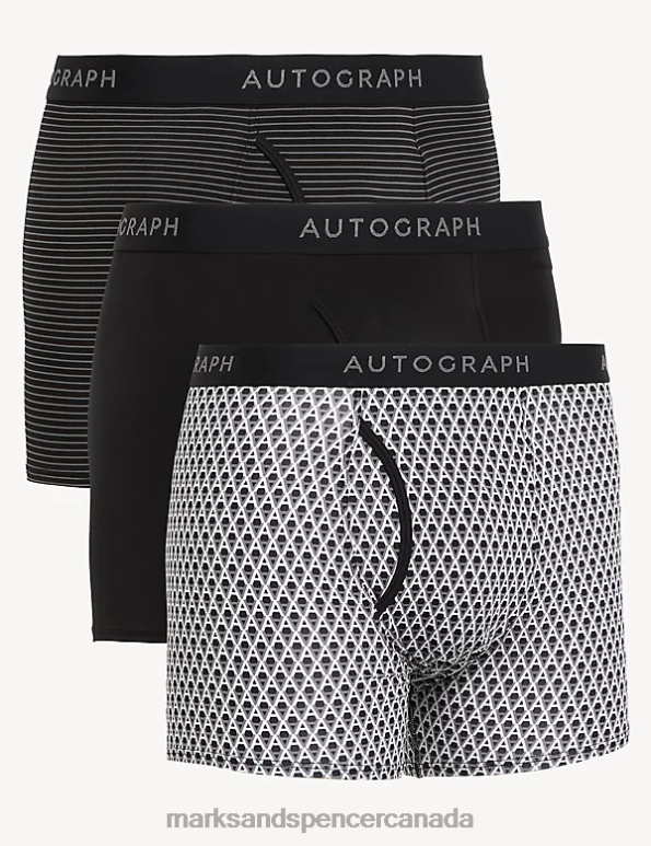 Men Black Clothing Marks & Spencer 3pk Microskin Assorted Pattern Trunks 20VTD6902 - Marks and Spencer Canada locations