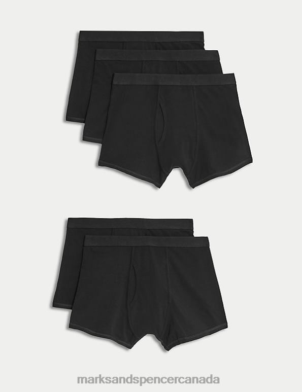 Marks and Spencer Canada - Men Black Clothing Marks & Spencer 5pk Cotton Cool & Fresh Stretch Trunks 20VTD6945