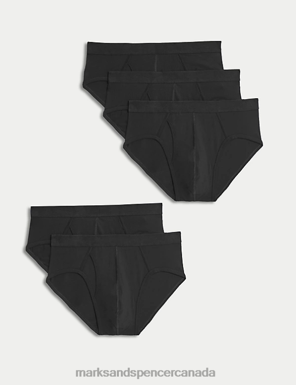 Marks and Spencer Canada - Men Black Clothing Marks & Spencer 5pk Cotton Stretch Cool & Fresh Briefs 20VTD7541