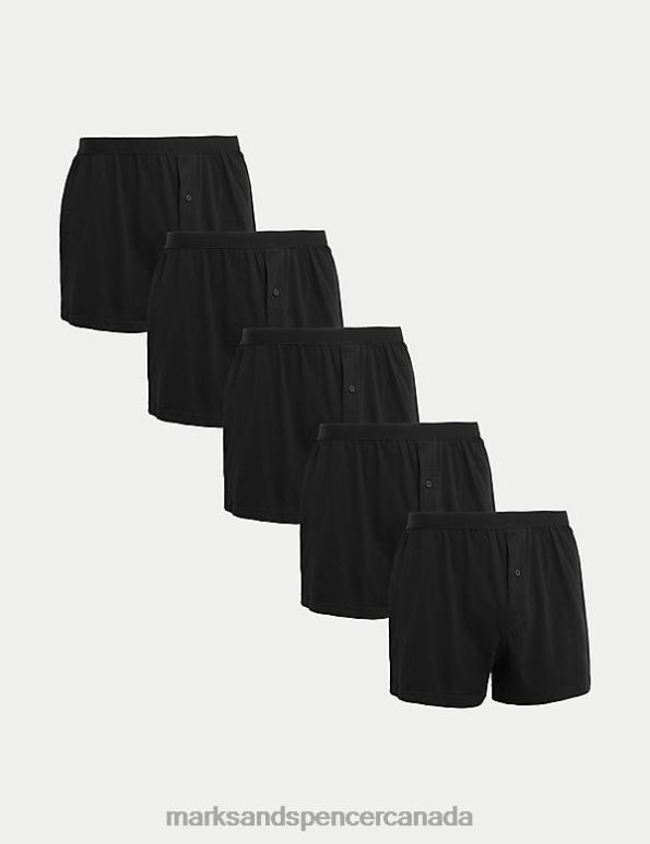 Marks and Spencer Canada - Men Black Clothing Marks & Spencer 5pk Pure Cotton Cool & Fresh Jersey Boxers 20VTD4841