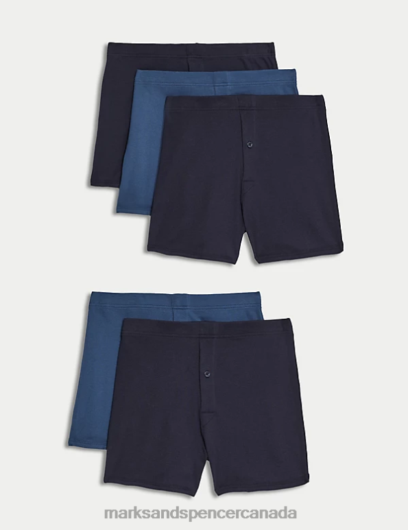 Men Blue Mix Clothing Marks & Spencer 5pk Pure Cotton Trunks 20VTD6167 - Marks and Spencer Canada locations