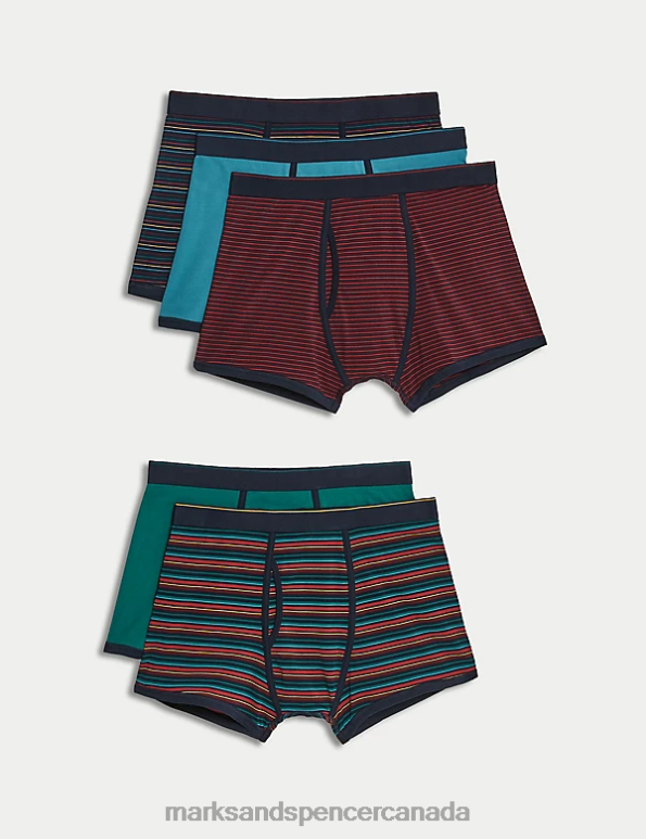 Men Bottle Green Clothing Marks & Spencer 5pk Cotton Rich Cool & Fresh Trunks 20VTD4736 - Marks and Spencer online