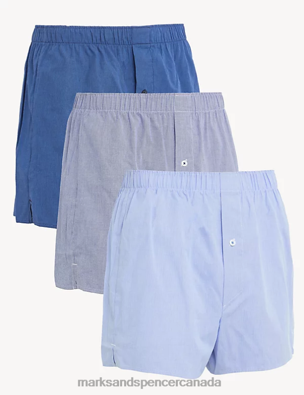 Men Chambray Clothing Marks & Spencer 3pk Pure Cotton Woven Boxers 20VTD5336 - Marks and Spencer outlet