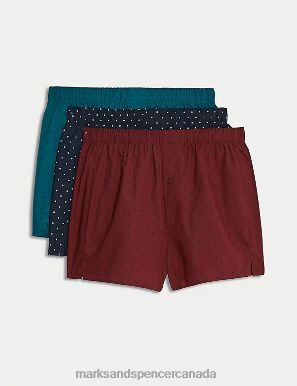 Men Dark Blue Clothing Marks & Spencer 3pk Pure Cotton Polka Dot Woven Boxers 20VTD5015 - Marks and Spencer Canada locations