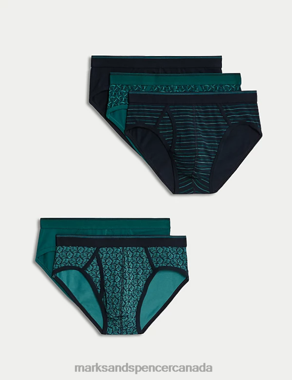 Marks and Spencer near me - Men Dark Teal Clothing Marks & Spencer 5pk Cotton Rich Cool & Fresh Briefs 20VTD4754