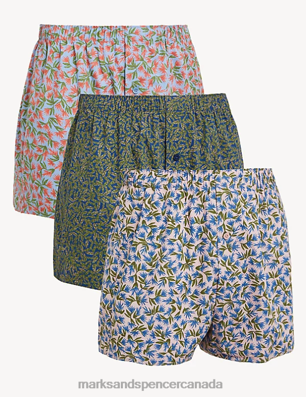 Marks and Spencer sale - Men Dusky Pink Clothing Marks & Spencer 3pk Pure Cotton Tropical Print Woven Boxers 20VTD4898