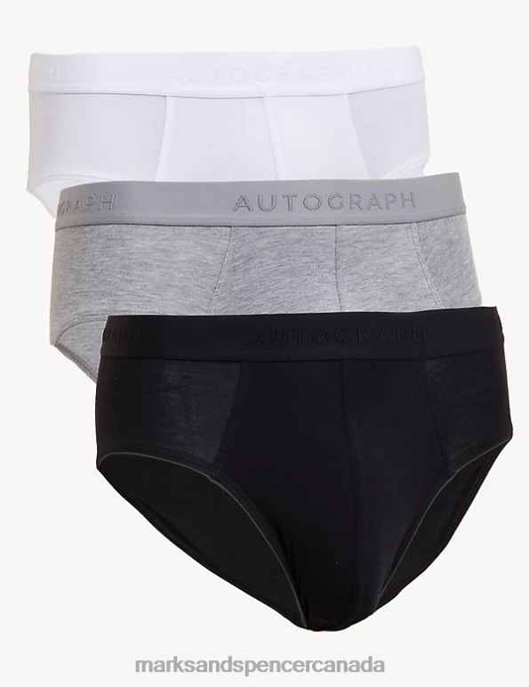 Men Grey Mix Clothing Marks & Spencer 3pk Supima Cotton Blend Briefs 20VTD6470 - Marks and Spencer outlet