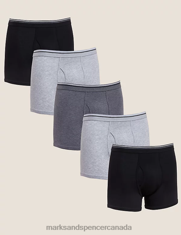 Marks and Spencer Canada - Men Grey Mix Clothing Marks & Spencer 5pk Cotton Stretch Cool & Fresh Trunks 20VTD5706