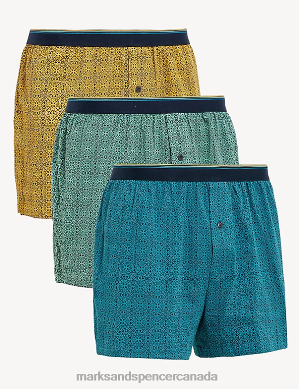 Men Kingfisher Clothing Marks & Spencer 3pk Pure Cotton Cool & Fresh Jersey Boxers 20VTD6001 - Marks and Spencer Canada locations