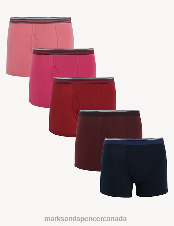 Men Medium Pink Clothing Marks & Spencer 5pk Cotton Rich Cool & Fresh Trunks 20VTD6906 - Marks and Spencer outlet