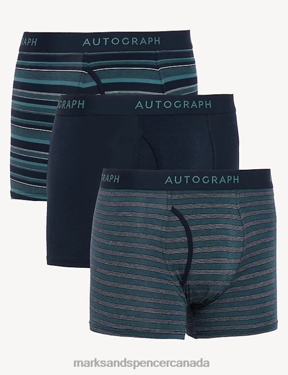 Marks and Spencer near me - Men Medium Turquoise Clothing Marks & Spencer 3pk Supima Cotton Blend Striped Trunks 20VTD5721