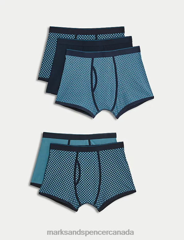 Marks and Spencer Canada - Men Medium Turquoise Clothing Marks & Spencer 5pk Cotton Rich Cool & Fresh Trunks 20VTD4748