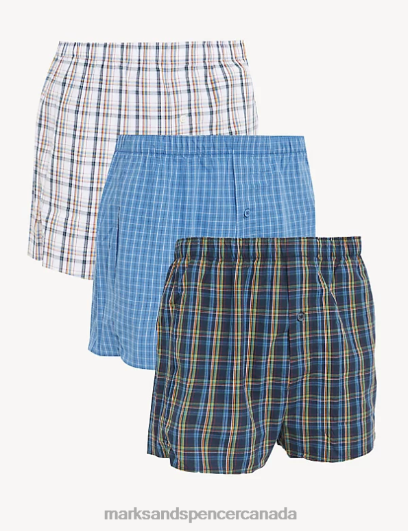 Marks and Spencer near me - Men Multi Clothing Marks & Spencer 3pk Pure Cotton Checked Woven Boxers 20VTD6428