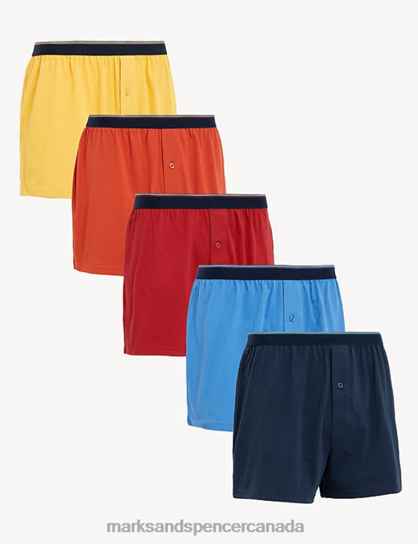 Men Multi Clothing Marks & Spencer 5pk Pure Cotton Cool & Fresh Jersey Boxers 20VTD5560 - Marks and Spencer online