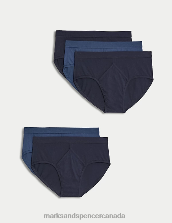 Marks and Spencer Canada - Men Navy/Blue Clothing Marks & Spencer 5pk Pure Cotton Briefs 20VTD5045