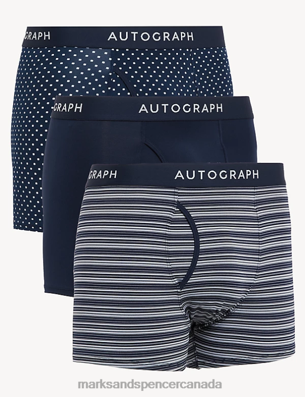 Men Navy Clothing Marks & Spencer 3pk Assorted Pattern Trunks 20VTD6786 - Marks and Spencer online