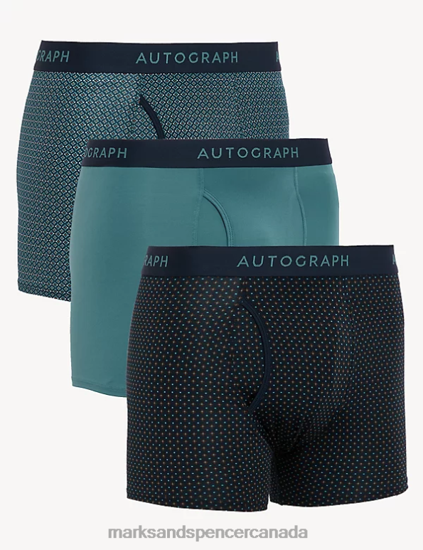 Marks and Spencer sale - Men Navy Clothing Marks & Spencer 3pk Microskin Assorted Pattern Trunks 20VTD6431