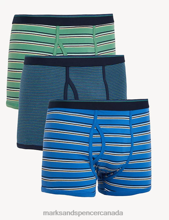 Marks and Spencer Canada - Men Ocean Clothing Marks & Spencer 3pk Cotton Rich Cool & Fresh Striped Trunks 20VTD6417