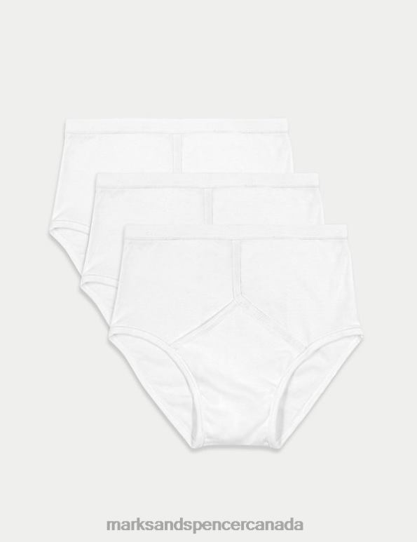 Men White Clothing Marks & Spencer 3pk Pure Cotton StayNew Briefs 20VTD4876 - Marks and Spencer outlet