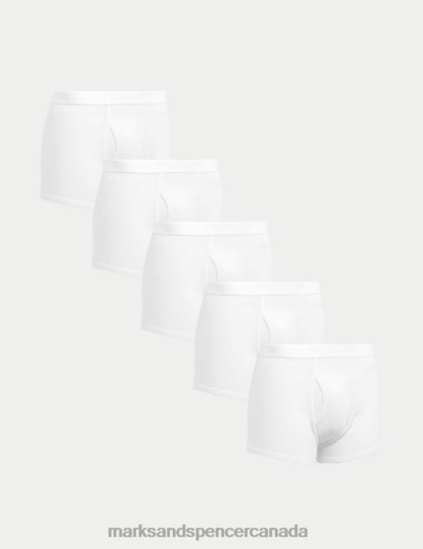 Men White Clothing Marks & Spencer 5pk Cotton Cool & Fresh Stretch Trunks 20VTD7289 - Marks and Spencer online