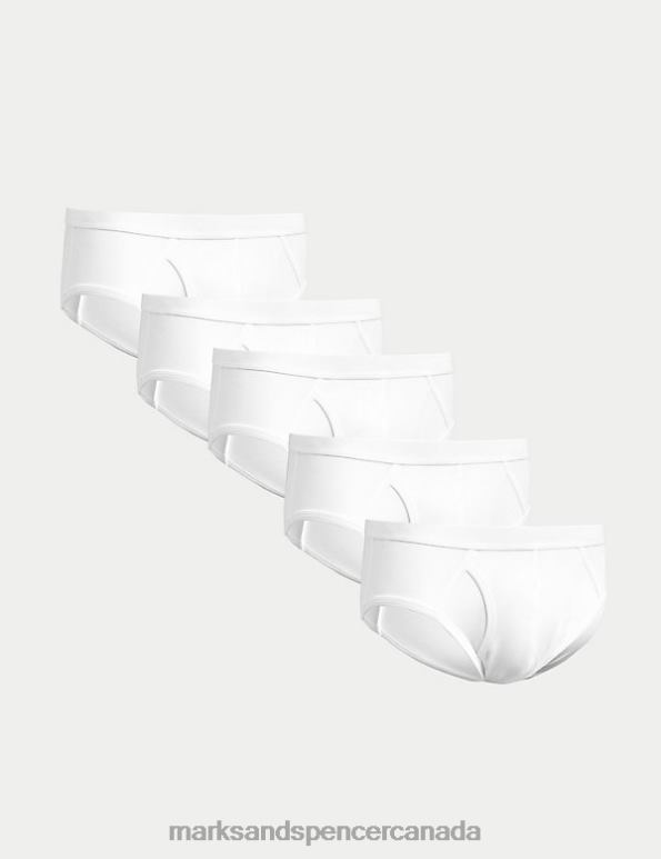 Men White Clothing Marks & Spencer 5pk Cotton Stretch Cool & Fresh Briefs 20VTD7540 - Marks and Spencer outlet