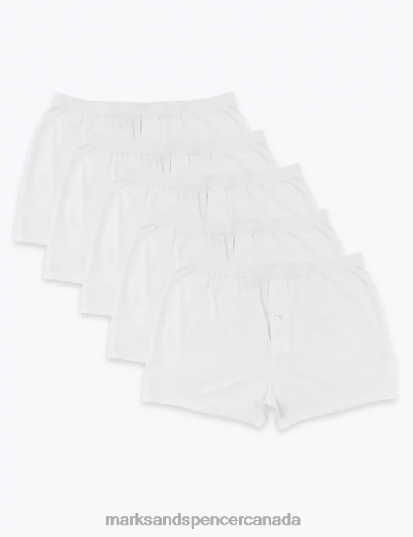 Men White Clothing Marks & Spencer 5pk Pure Cotton Cool & Fresh Jersey Boxers 20VTD5168 - Marks and Spencer outlet