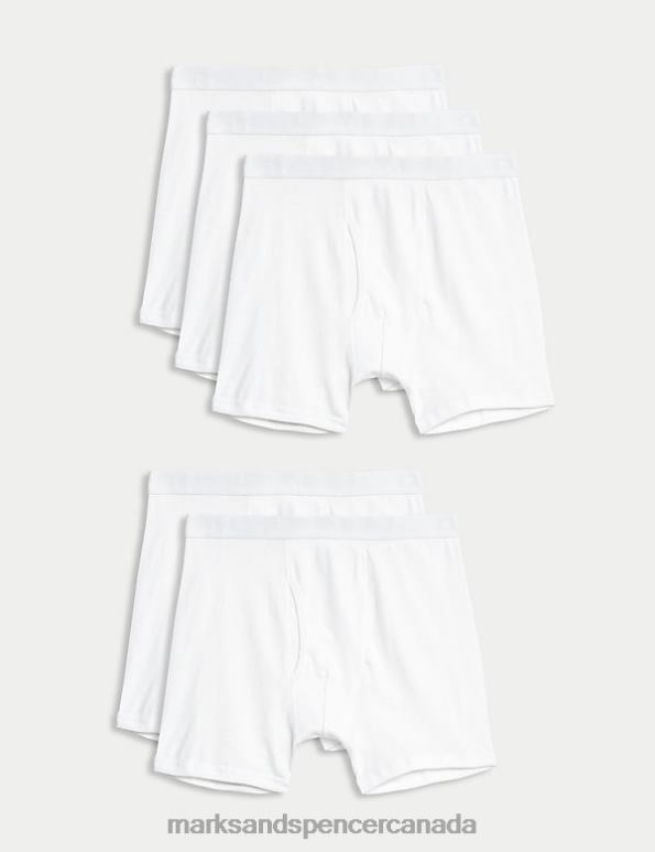 Men White Clothing Marks & Spencer 5pk Pure Cotton Cool & Fresh Trunks 20VTD5255 - Marks and Spencer Canada locations