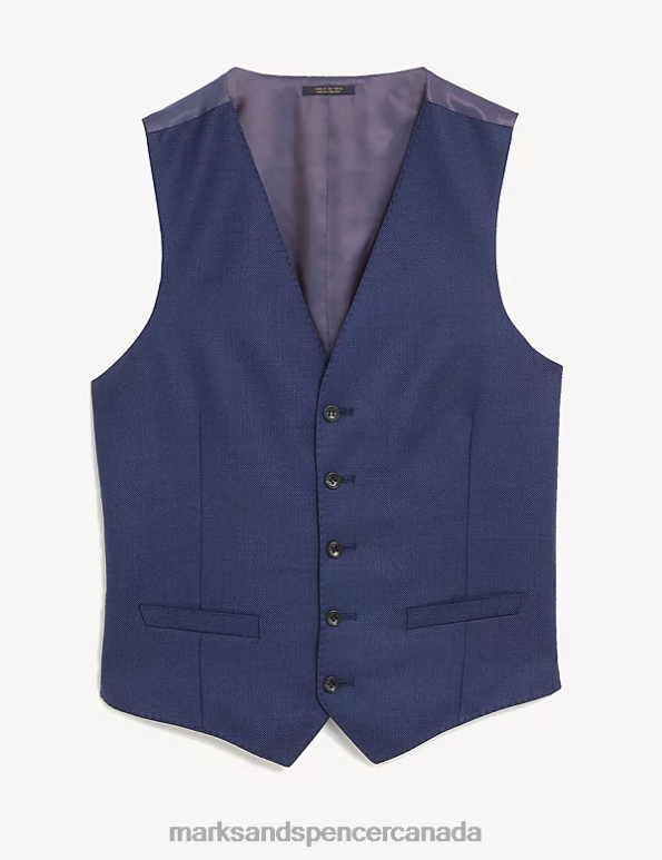 Marks and Spencer Canada - Men Blue Clothing Marks & Spencer Pure Wool Textured Waistcoat 20VTD6688