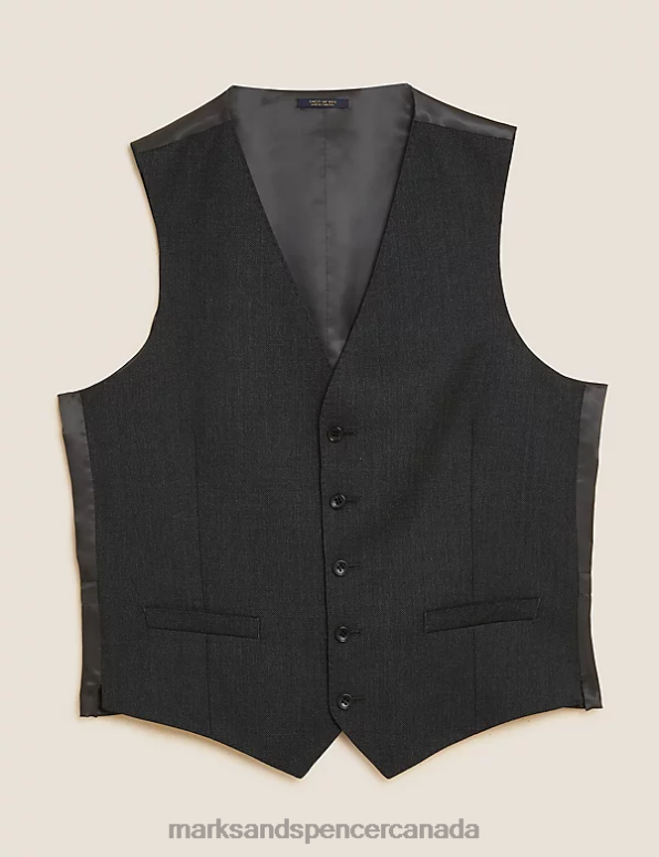 Men Charcoal Clothing Marks & Spencer Pure Wool Textured Waistcoat 20VTD7061 - Marks and Spencer Canada locations