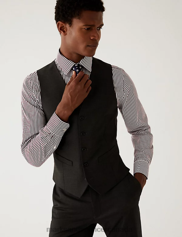 Marks and Spencer Canada - Men Charcoal Clothing Marks & Spencer Waistcoat 20VTD6540