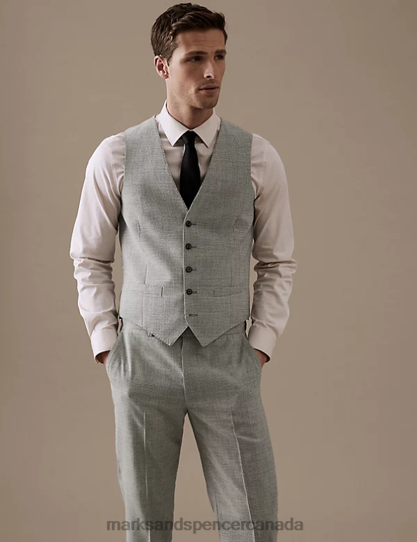 Men Grey Clothing Marks & Spencer Tailored Fit Pure Wool Puppytooth Waistcoat 20VTD6402 - Marks and Spencer outlet