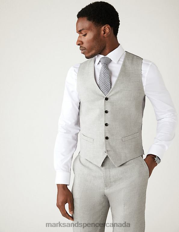 Men Light Grey Clothing Marks & Spencer Italian Linen Miracle Waistcoat 20VTD5875 - Marks and Spencer Canada locations