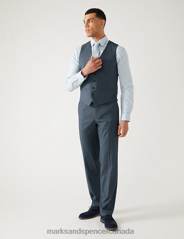 Men Mid Blue Clothing Marks & Spencer Regular Fit Textured Waistcoat 20VTD6392 - Marks and Spencer Canada locations