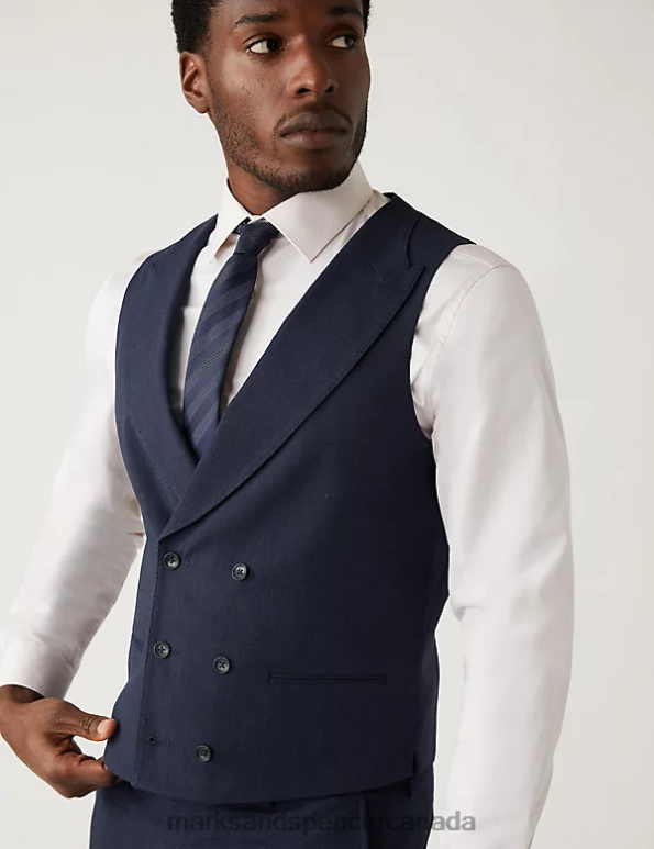 Men Navy Clothing Marks & Spencer Italian Linen Miracle Waistcoat 20VTD5930 - Marks and Spencer outlet