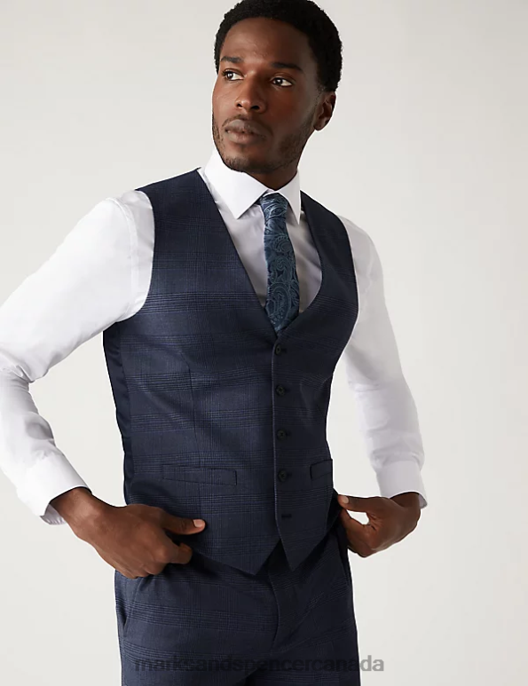 Marks and Spencer sale - Men Navy Clothing Marks & Spencer Prince of Wales Check Stretch Waistcoat 20VTD5591